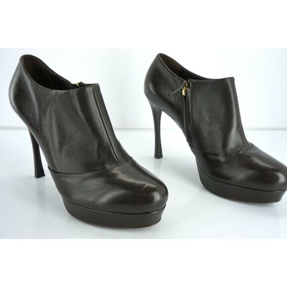 Saint Laurent Brown Leather Tribute Ankle Boot size 11 Platform YSL - Picture 6 of 12